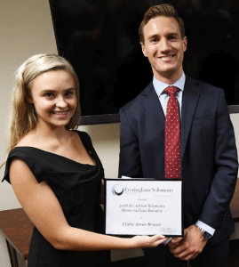 Clint Coles presenting Claire Annie-Brown with 2018 Law Bursary